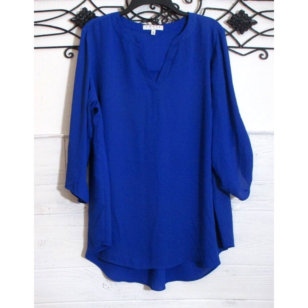 CHAUS Women's Top Size 1X Long Sleeve Blue Round Neck